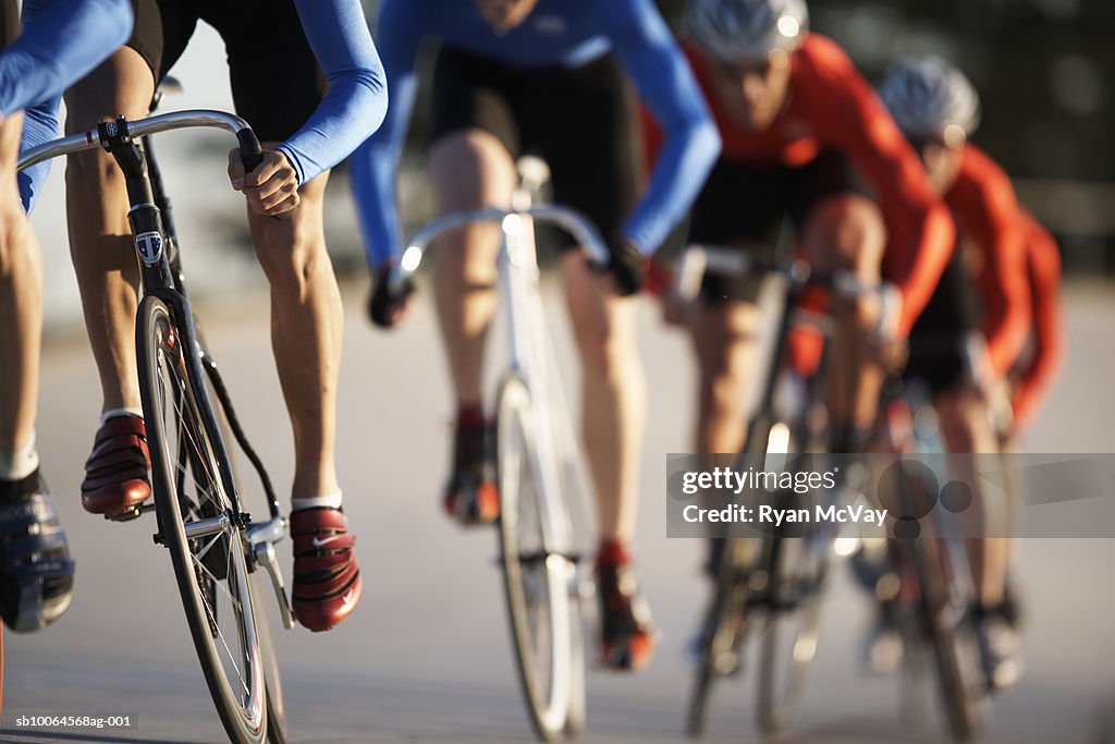 Cyclists in action, low section (focus on foreground)