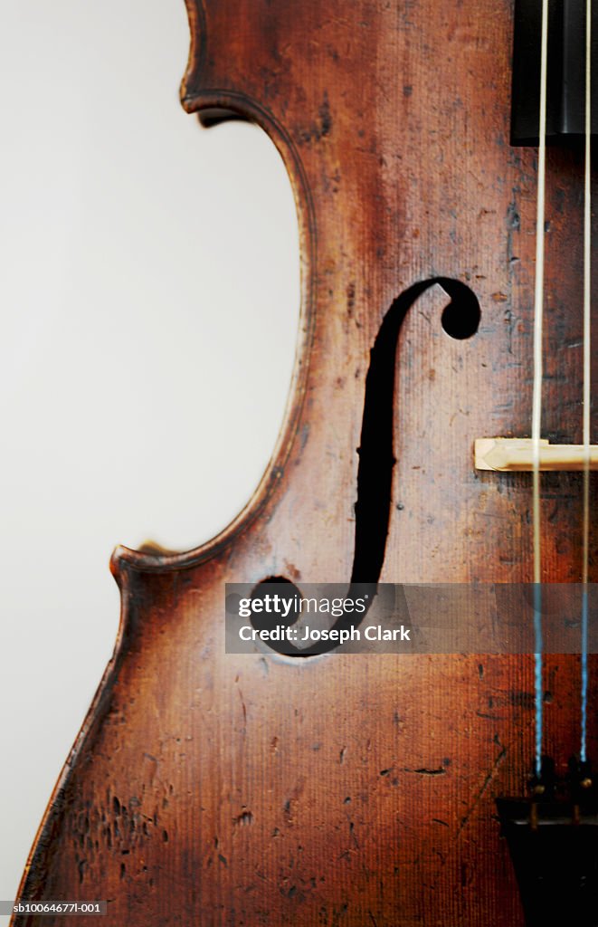 Close-up of violin, studio shot