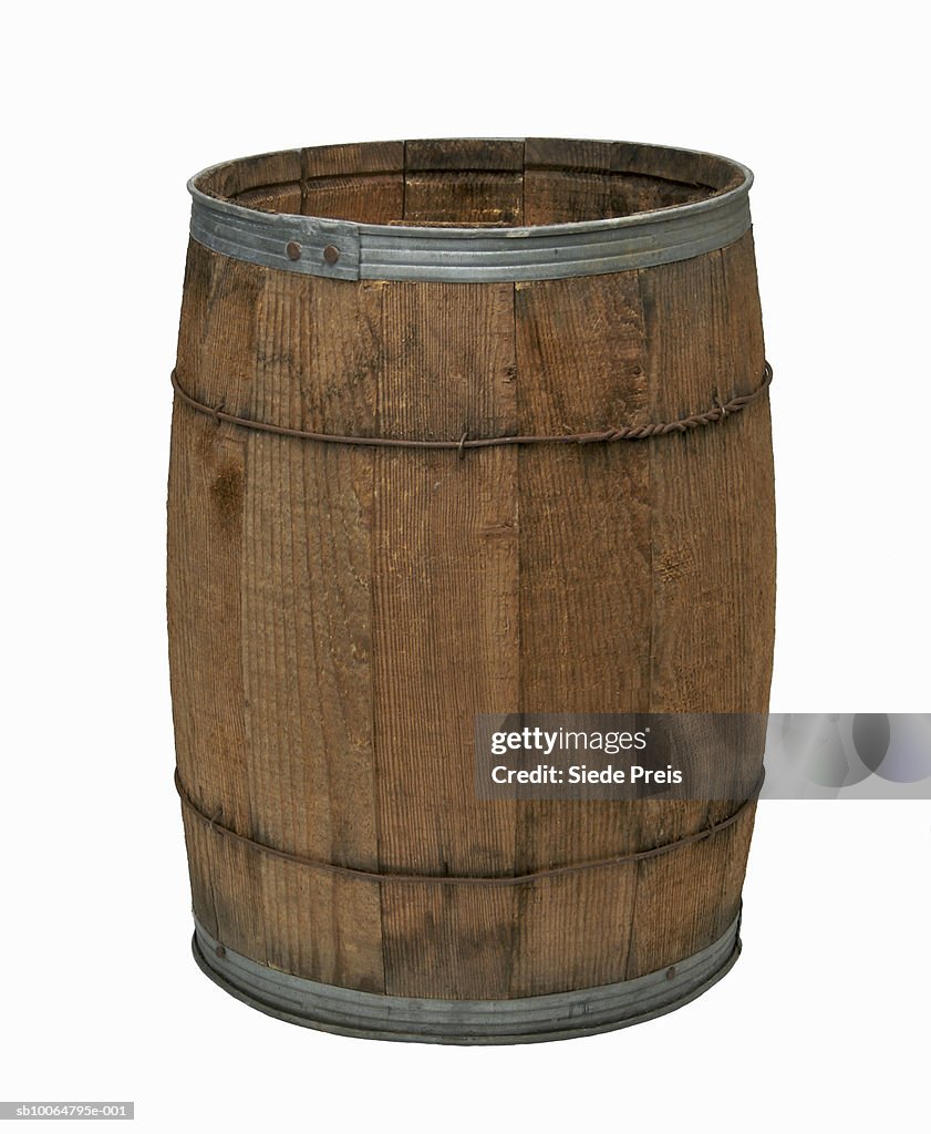 Wooden barrel on white background