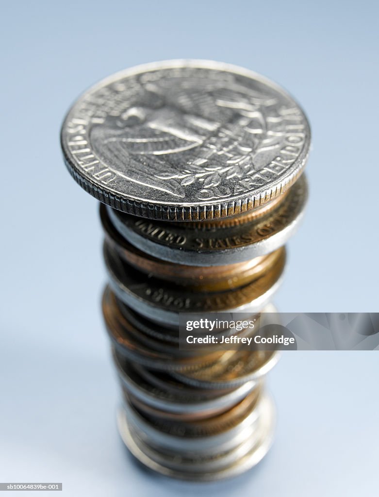 Us Coin Stack Stack Of Us Coins Closeup High-Res Stock Photo - Getty Images