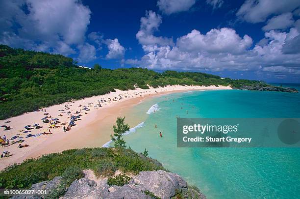 bermuda, horseshoe bay, elevated view - southampton parish stock pictures, royalty-free photos & images