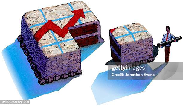 business man serving slice from cake resembling growth graph - services division stock illustrations