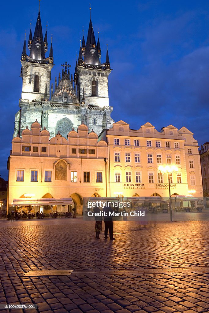 Czech Republic, Prague, Old Town Square and Church of Our Lady at dusk