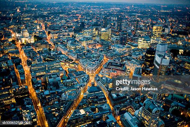 england, london, cityscape at night, aerial view - mansion house london stock-fotos und bilder