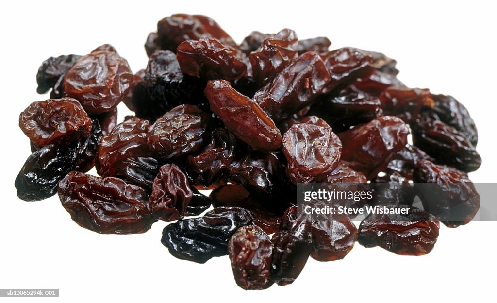 Pile of raisins, studio shot, close-up