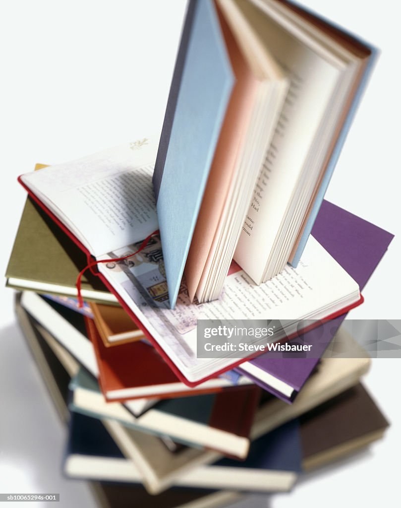 Pile of books, studio shot, differential focus