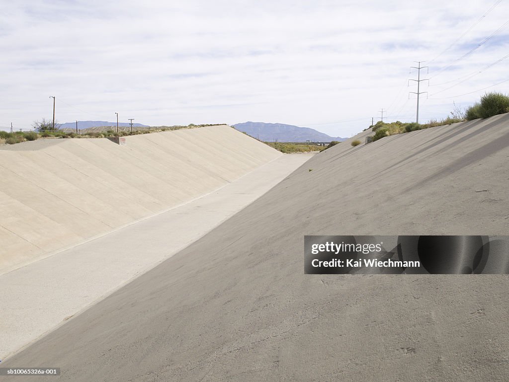 Empty concrete riverbank