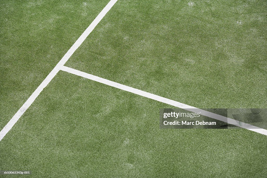 Lines on tennis court, elevated view