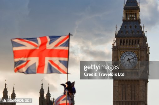 UK, London, Big Ben and British flag UK, London, Big Ben and British flag