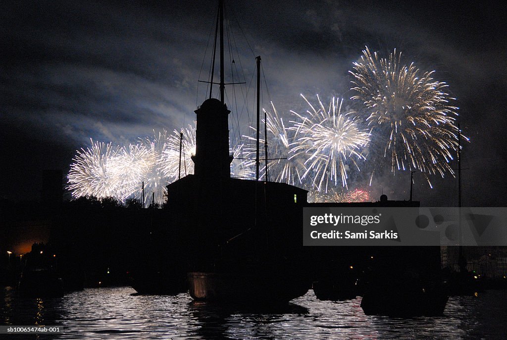 Fireworks over Marseille's Vieux-Port on July 14th, Bastille Day