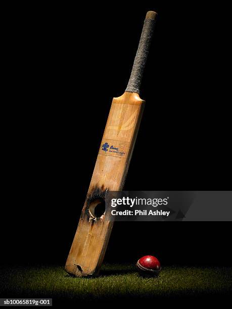 cricket bat with hole and ball - cricket bat stock pictures, royalty-free photos & images