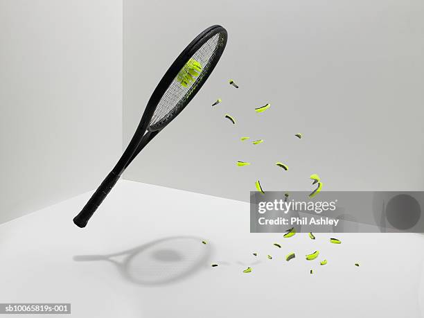 Tennis Racket Explodes Tennis Ball Exploding On Racket White Background High-Res Stock Photo ...