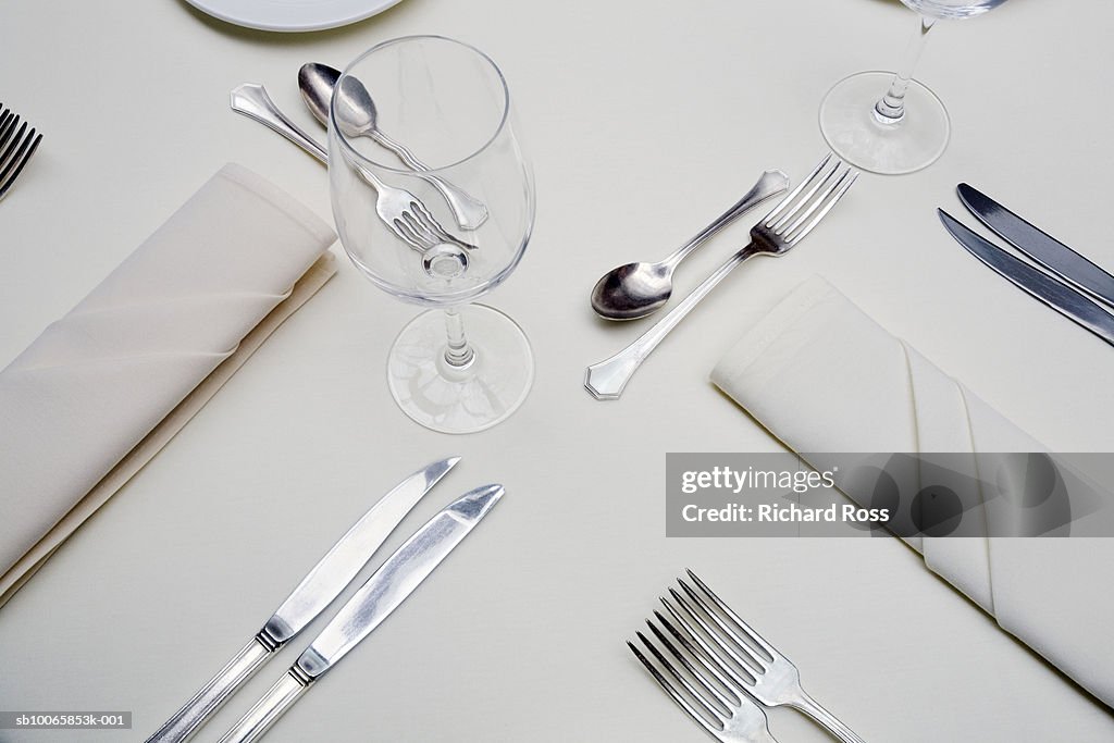 Table settings, elevated view, close-up