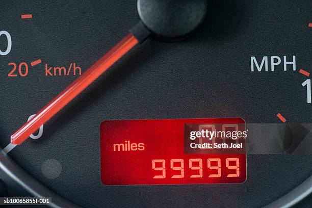 close-up of odometer reading 99,999 - mileometer stock pictures, royalty-free photos & images