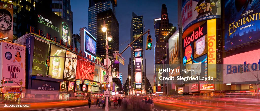 Traffic in Times Square at dusk (blurred motion)