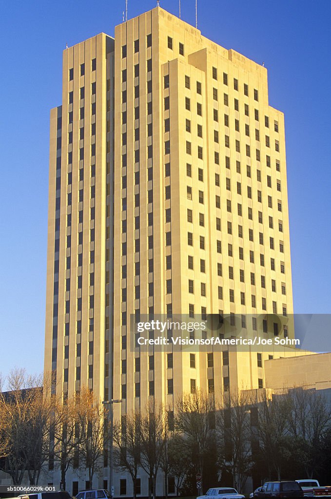 USA, North Dakota, Bismarck, State Capitol building, low angle view