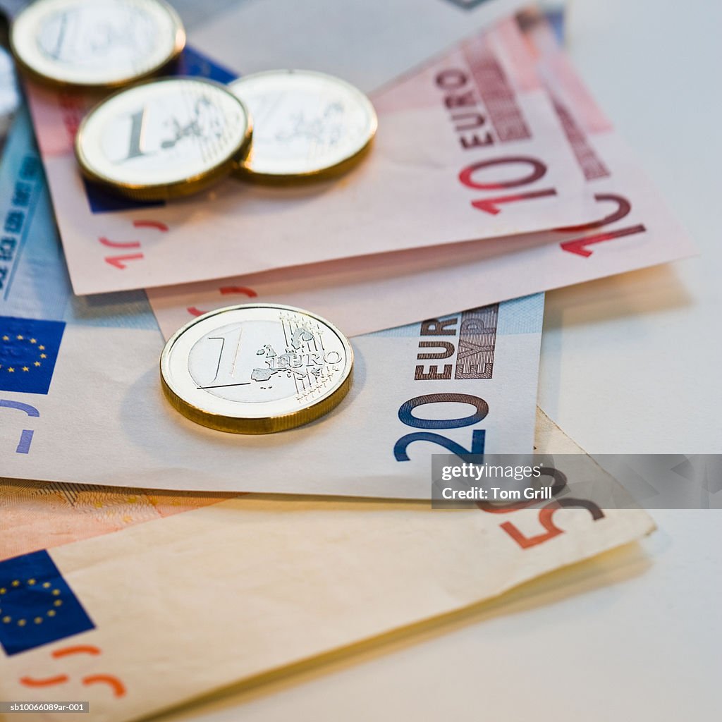 Euro banknotes and coins