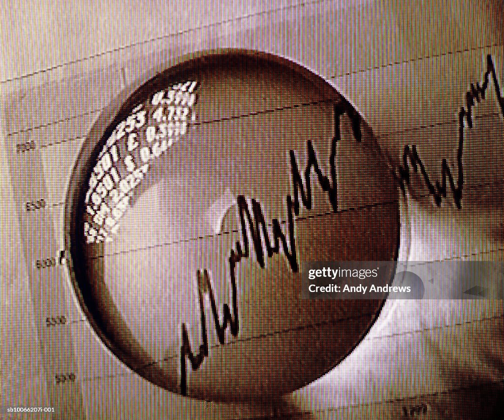 Crystal ball with shares chart, close-up