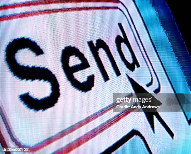 send icon and cursor on monitor, close-up - e mail send stock pictures, royalty-free photos & images