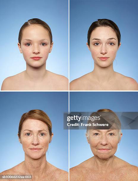 portrait photographs of girl (8-9) teenager (16-17), mature and senior woman (montage) - teenager alter stock pictures, royalty-free photos & images