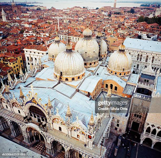 italy, venice, st mark's basilica, elevated view - basilica foto e immagini stock