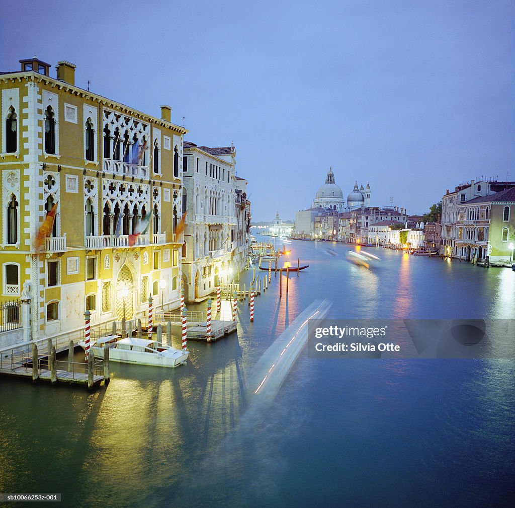 Italy, Venice, Grand Canal at dusk, elevated view