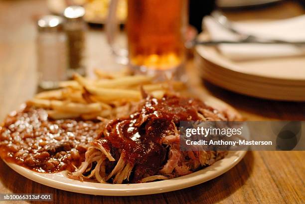 meal on plate on table, close up - memphis bbq stock pictures, royalty-free photos & images