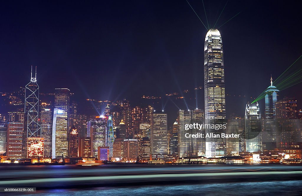 China, Hong Kong, skyline at night