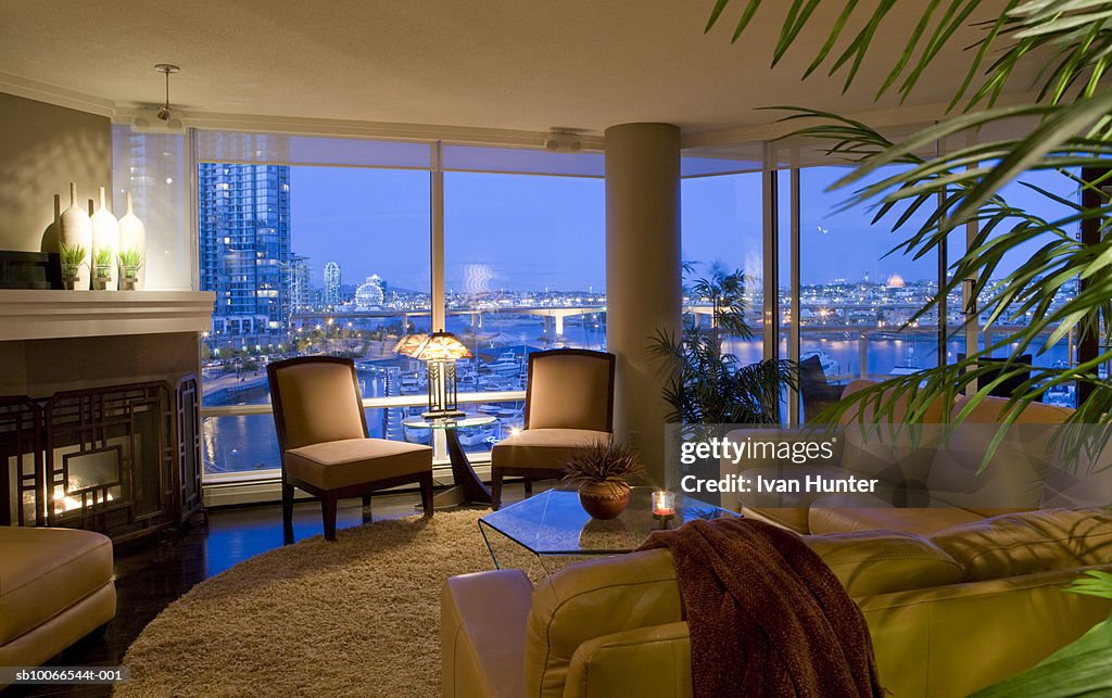 Living room with view of marina