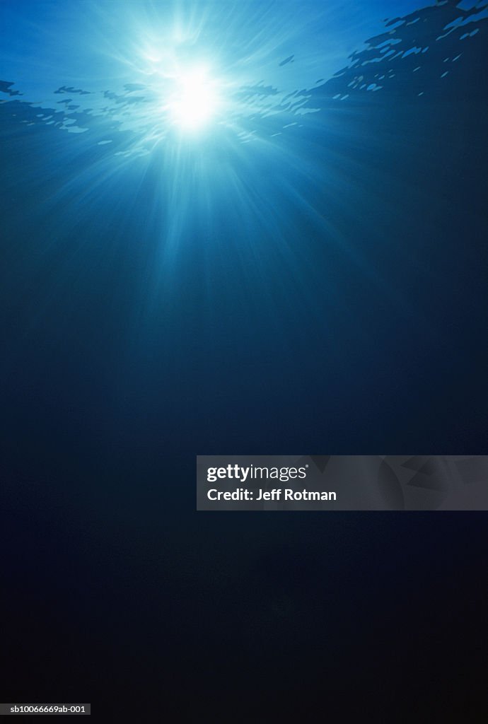 Underwater view of sunbeams