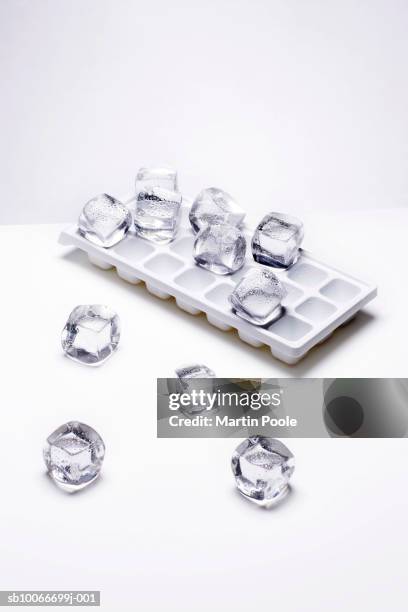 tray of melting ice cubes - glaçons photos et images de collection