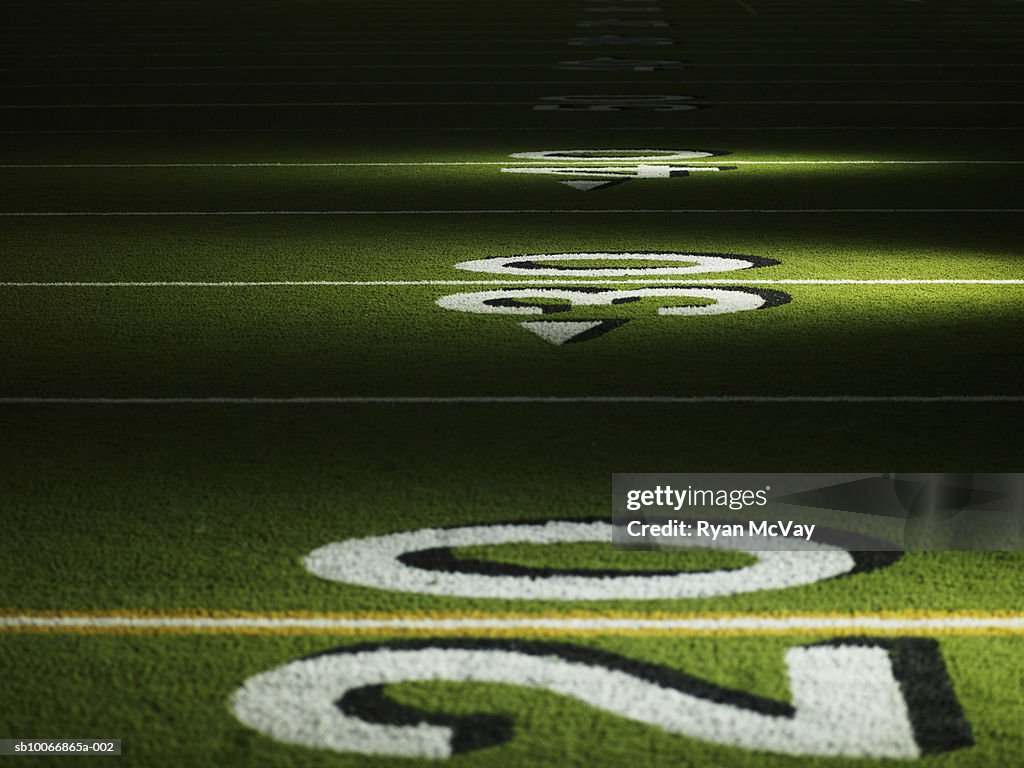 American football field with numbers