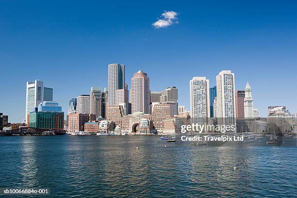 usa, massachusetts, boston, city skyline from harbour - anchored stock pictures, royalty-free photos & images