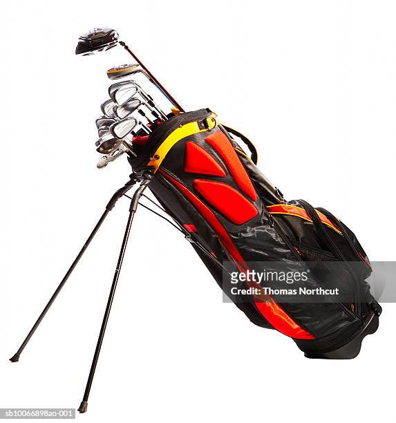 golf bag against white background - golf bag stock pictures, royalty-free photos & images