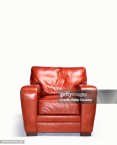 empty leather armchair - arm chair stock pictures, royalty-free photos & images