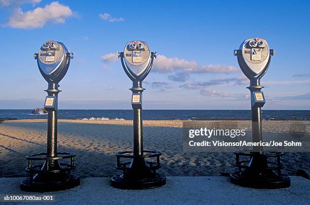 usa, new jersey, cape may, three stationary viewers for tourists - cape may stock pictures, royalty-free photos & images