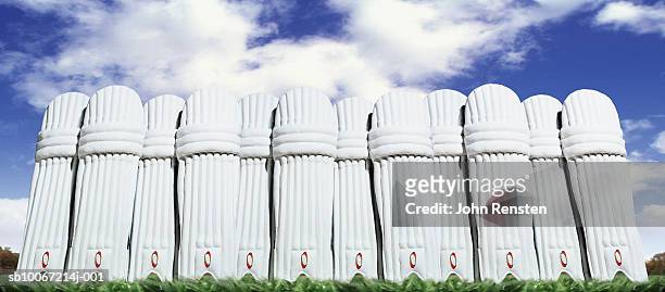 row of cricket pads outdoors - padding stock pictures, royalty-free photos & images