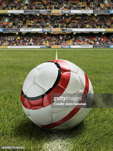 soccer ball in stadium - soccer close up stockfoto's en -beelden