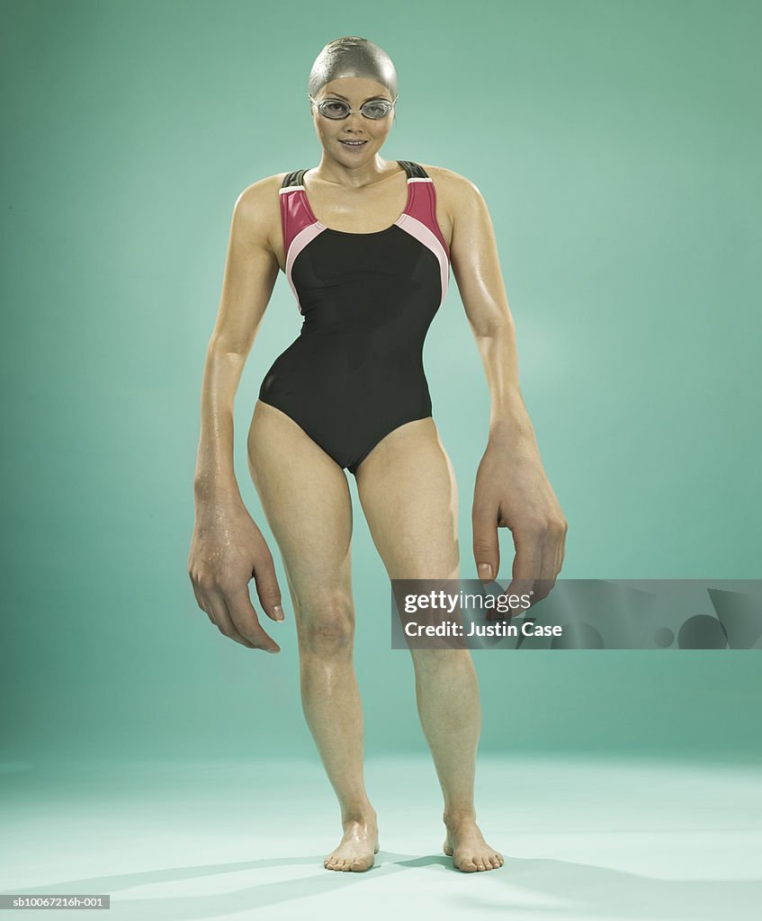 Female swimmer with large hands (Digital Composite)