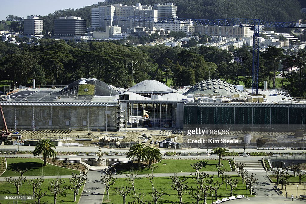 United States, California, San Francisco, Academy of Sciences building in Golden Gate Park, elevated view