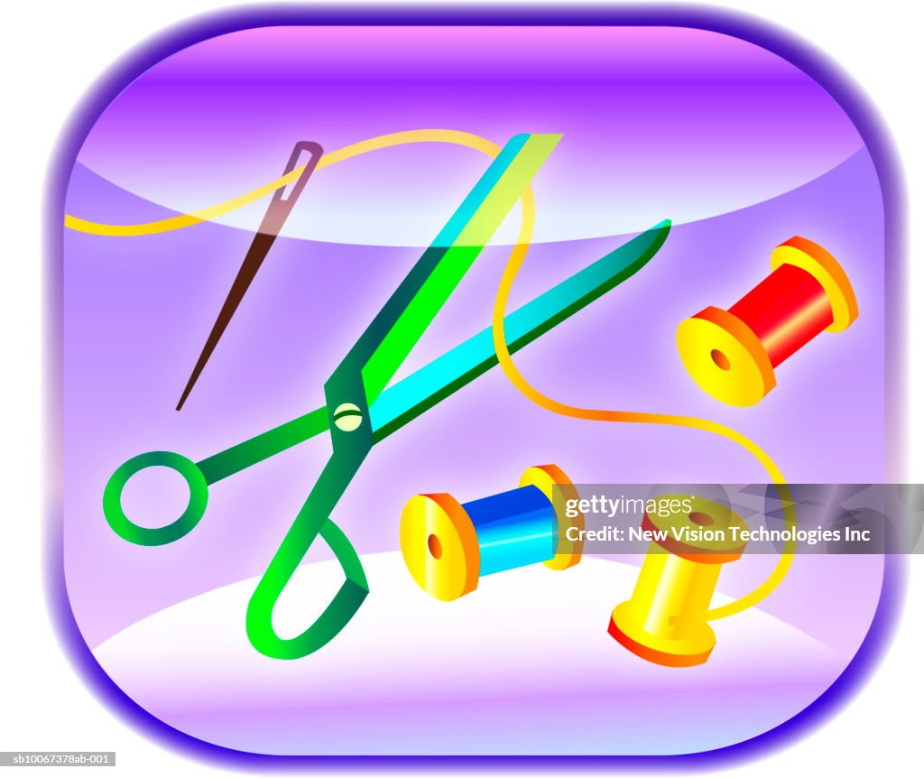 Scissors, needle and thread