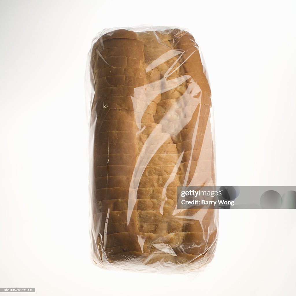 Loaf of bread in clear cellophane package