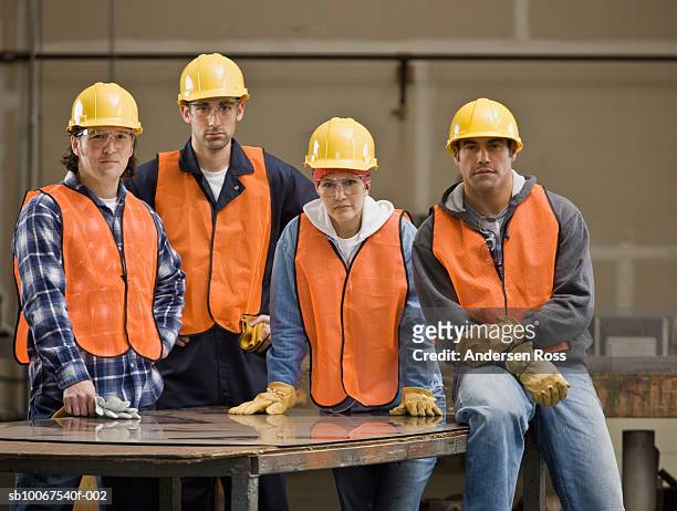 construction workers wearing hard hat and safety vest, portrait - native korean stock pictures, royalty-free photos & images