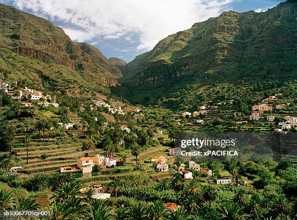 lush terraced valley in hills - gomera canary islands stock pictures, royalty-free photos & images