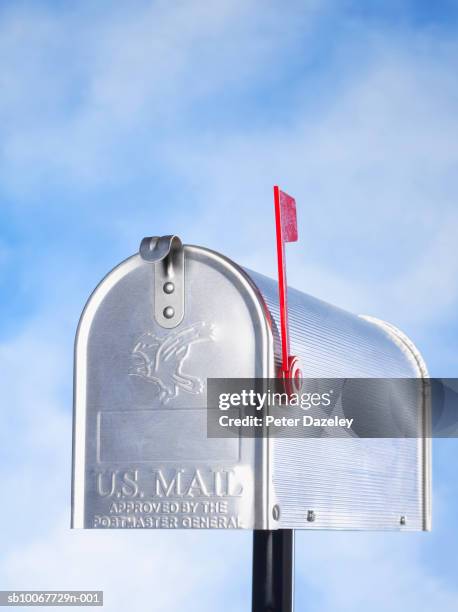 us mailbox with flag, close-up - american postbox stock pictures, royalty-free photos & images