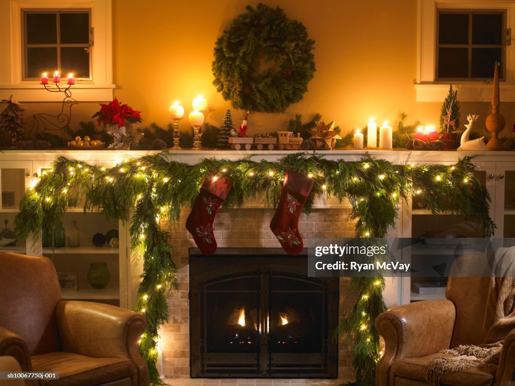 Fireplace with Christmas decoration