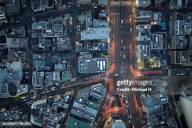 japan, tokyo, aerial view traffic and street at minato-ku ward - barrio de minato fotografías e imágenes de stock