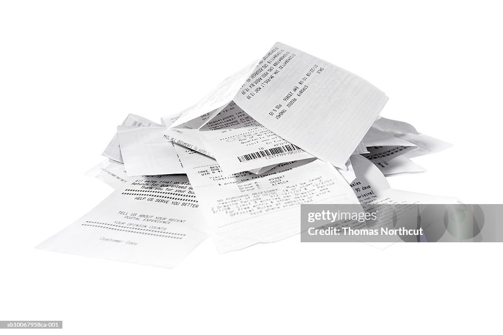 Receipts on white background