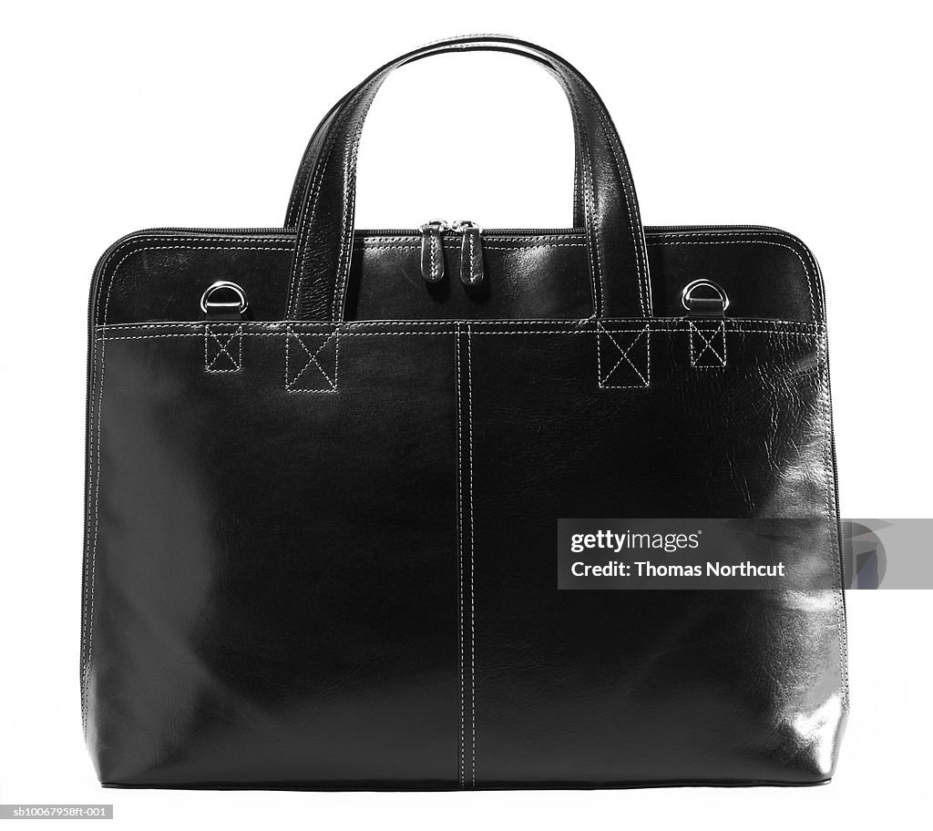 Leather bag on white background