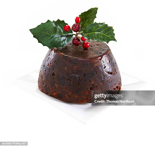 fig pudding on white background - garnish stock pictures, royalty-free photos & images